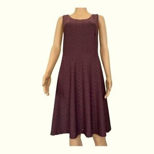 Loft retro embroidered eyelet A line fit/flare dress brown bow detail Women L